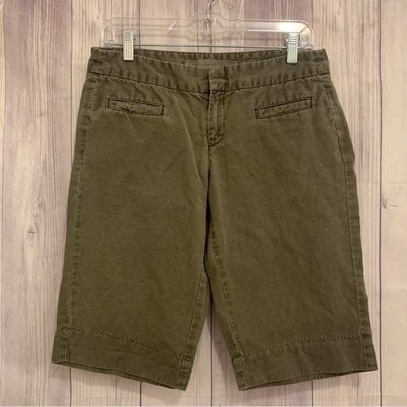 Anthropologie Daughters of the Liberation Olive Green Linen Cotton Blend Shorts - Picture 1 of 6